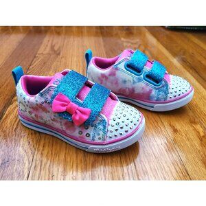 Skechers Twinkle Toes Rainbow Cuties Light-UP Bows Glitter Girls Sneakers Sz 8